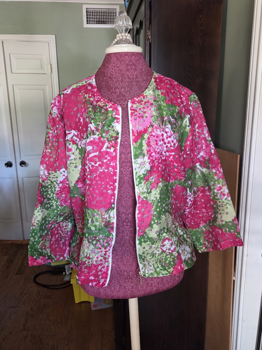Ruby Rd. Floral Zip Front Sheer Lightweight Jacket 3/4 Sleeve Plus Size 18
